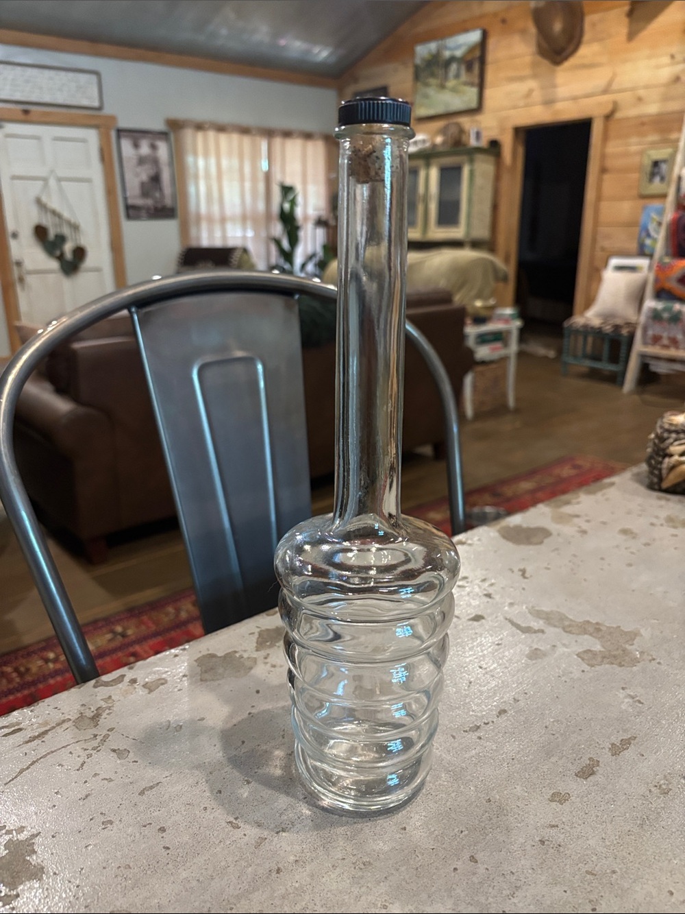 Clear Glass Ribbed Olive Oil Bottle with Black Cap
